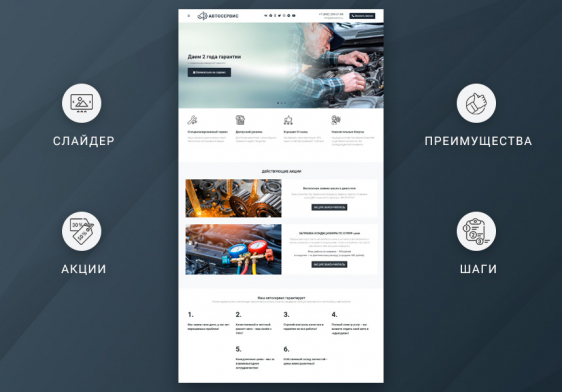 Готовый одностраничный сайт: Автосервис, автомойка, шиномонтаж, тюнинг-центр, частный механик Фото 2